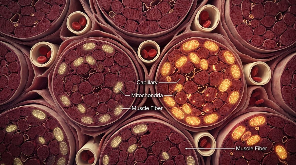 Oxygen delivery chain: heart to capillary to mitochondria